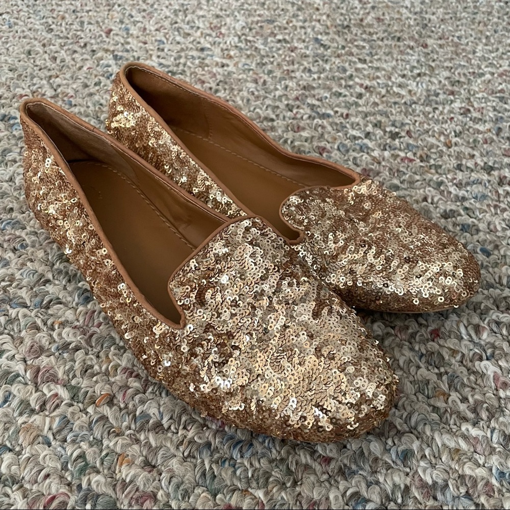 Gold sequin flats size 8